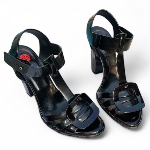 ROGER VIVIER Black Open Toe Signature Buckle Block Heel Sandals Size IT3… - Picture 2 of 6